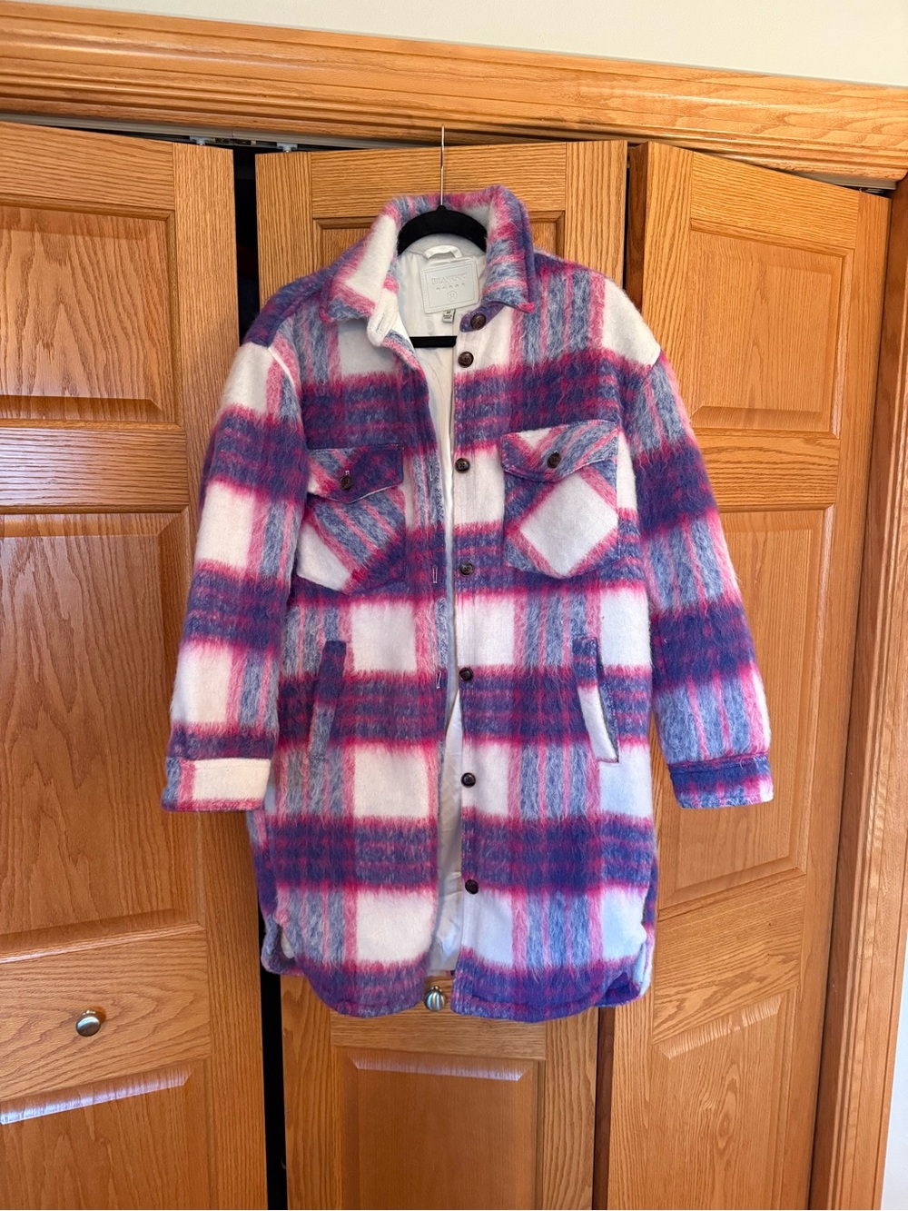 Blank NYC White, Pink & Blue Plaid Long Shacket